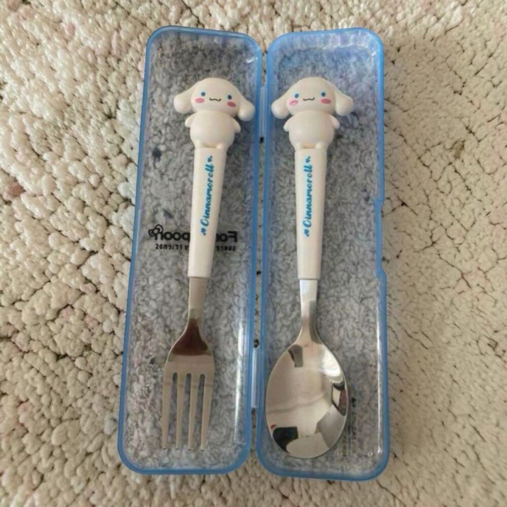 Cinnamoroll Fork & Spoon Utensil Set with Travel Case, Kawaii Character Flatware
